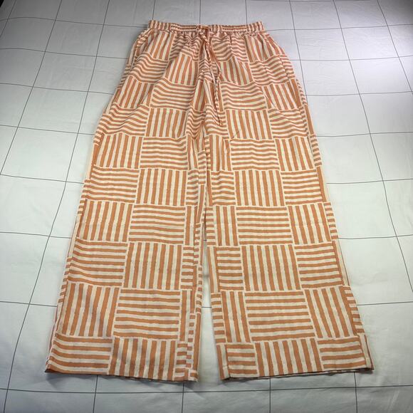 Grey Bandit Pants Womens Large Orange Striped Wide Leg Palazzo Resort Boho New - Picture 1 of 13